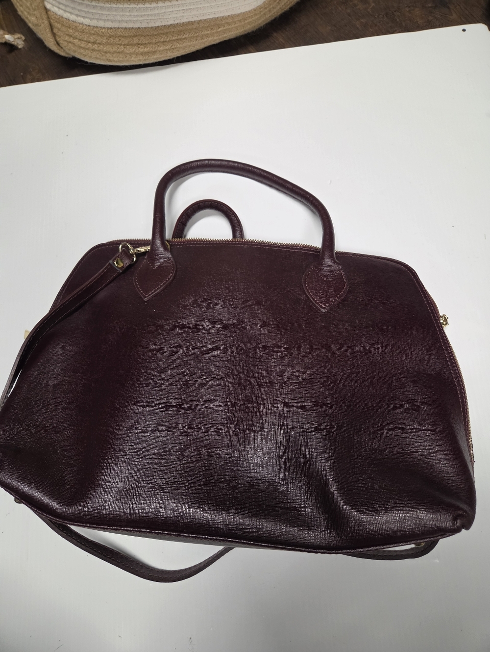 Leather Satchel Handbag in Deep Plum - Women Bags Satchels - Picture 5 of 14